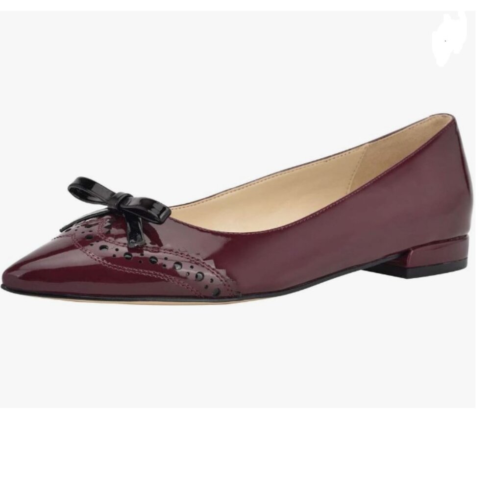 XYD Wine Pointy Toe Slip on Chunky Low Heel Bow Pumps Date Office Shoes